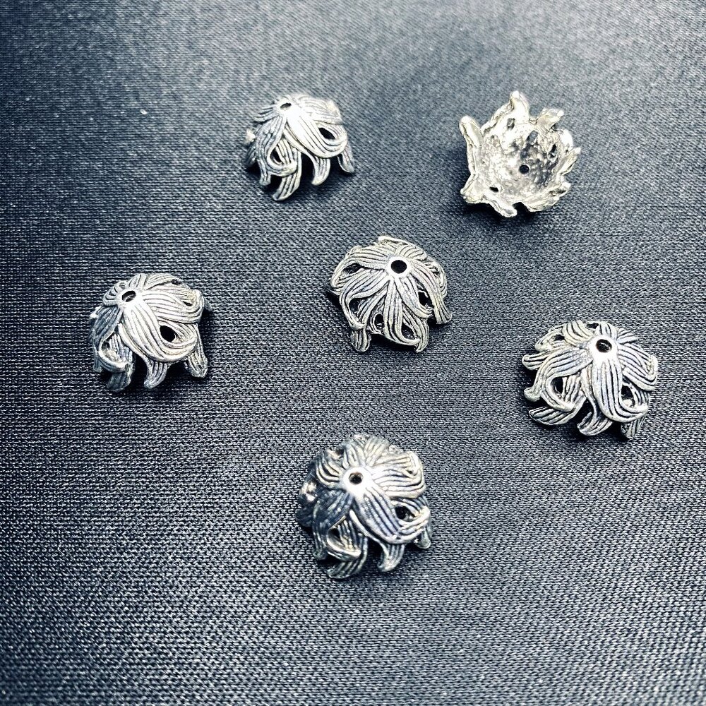 Flower Antiqued Silver Bead Cap, Lead Free, 10x15x15mm, Hole: 2mm